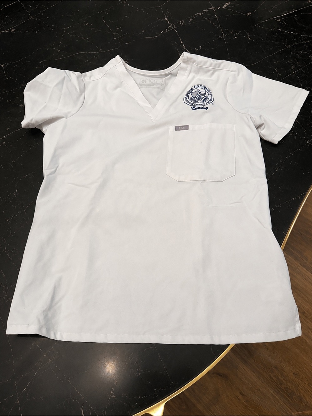 Women’s figs White V-Neck Keiser university Nursing Top with Pocket